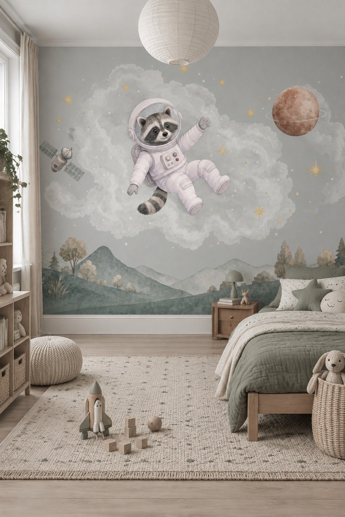Astronaut Raccoon Wallpaper Pastel Space Nursery Wall Mural