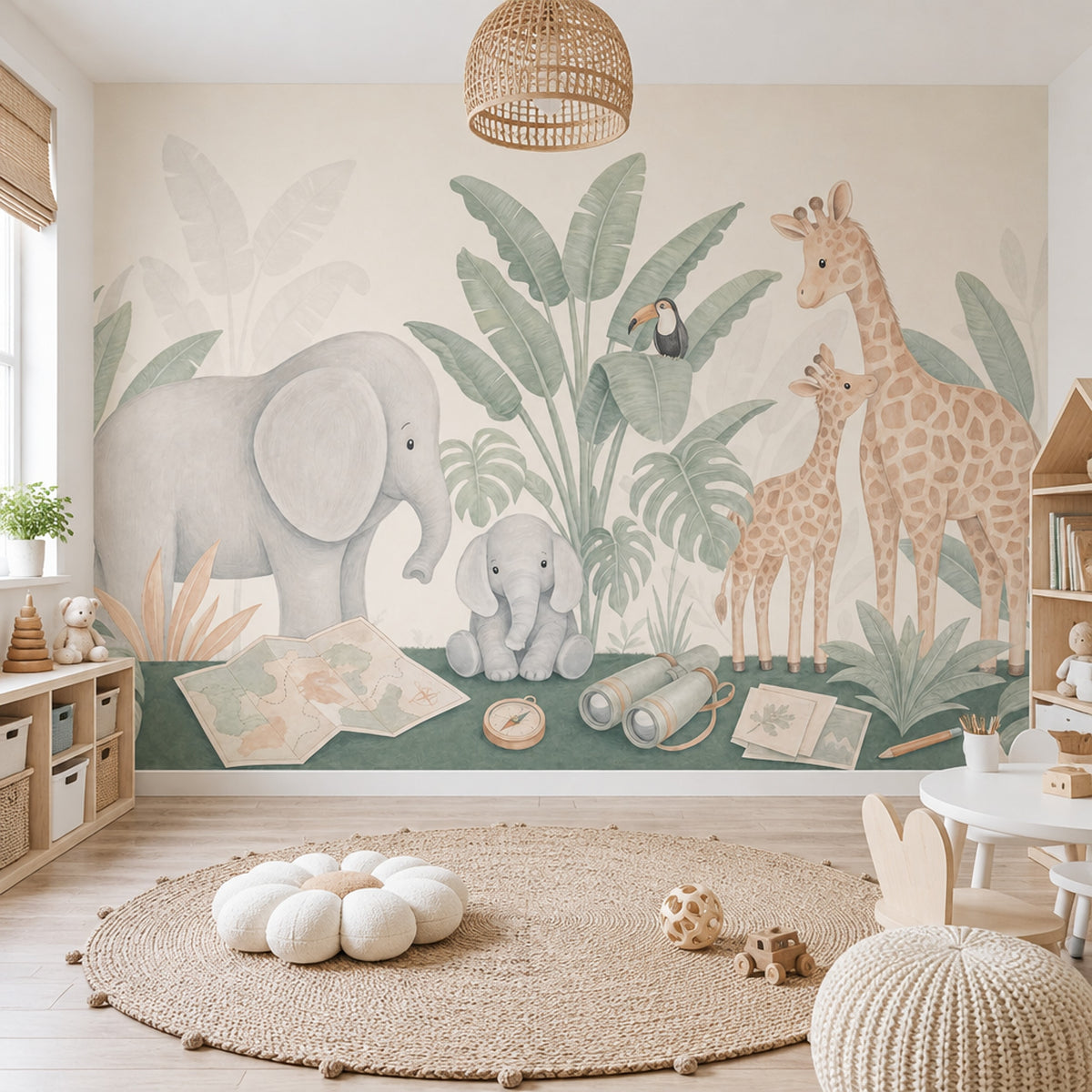 Watercolor Safari Animals Wallpaper Tropical Jungle Wall Mural