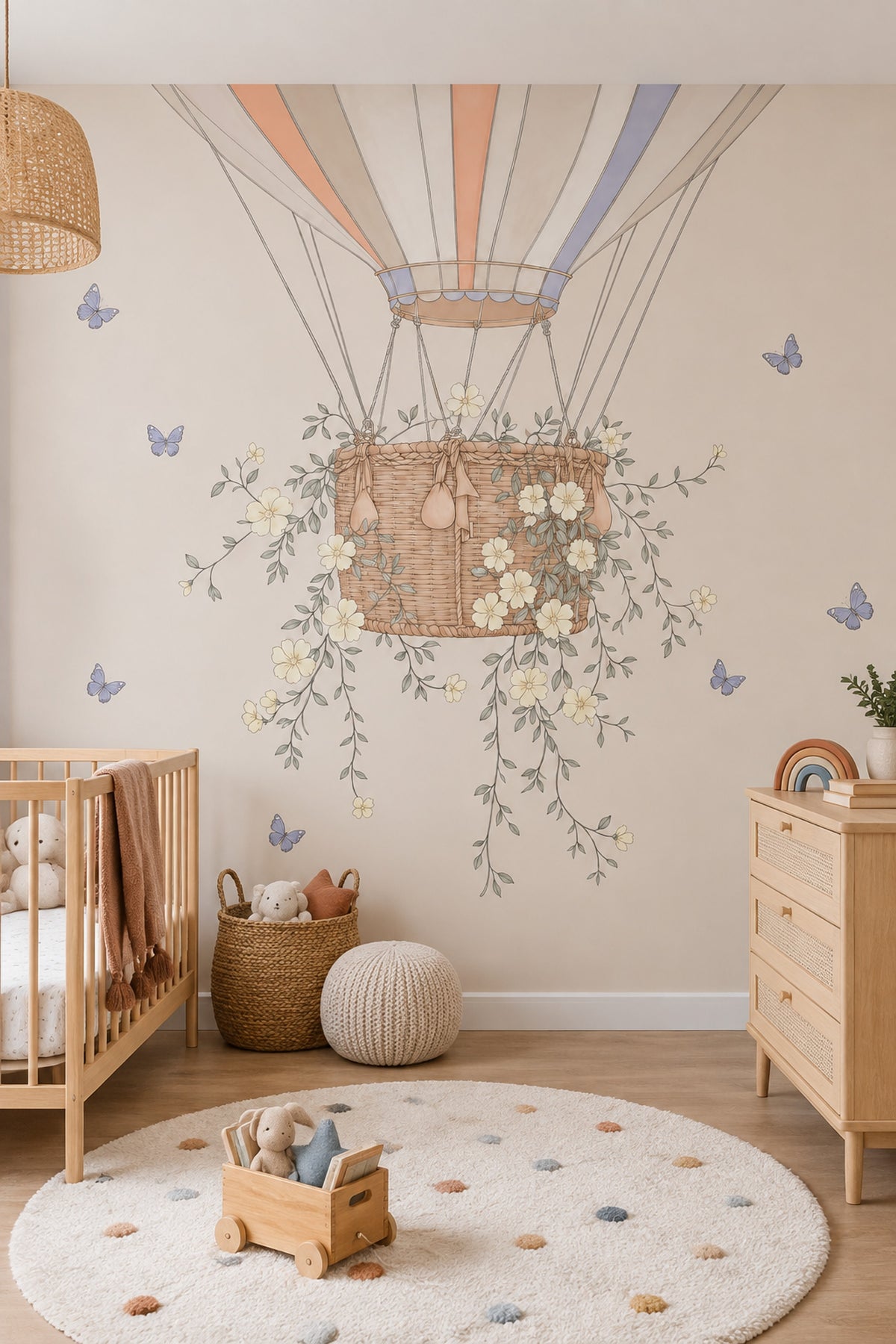 Hot Air Balloon Wallpaper Pastel Floral Wall Mural