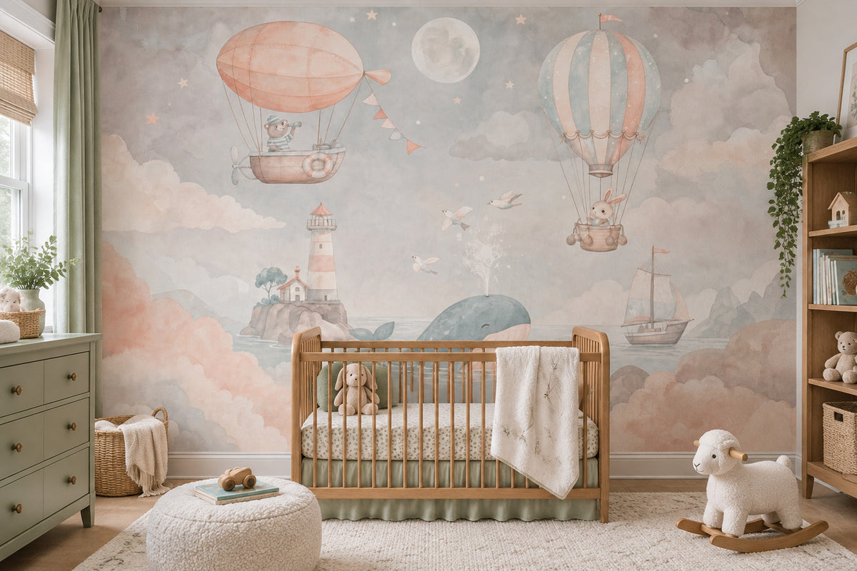 Hot Air Balloon Wallpaper Watercolor Nursery Sky Wall Mural