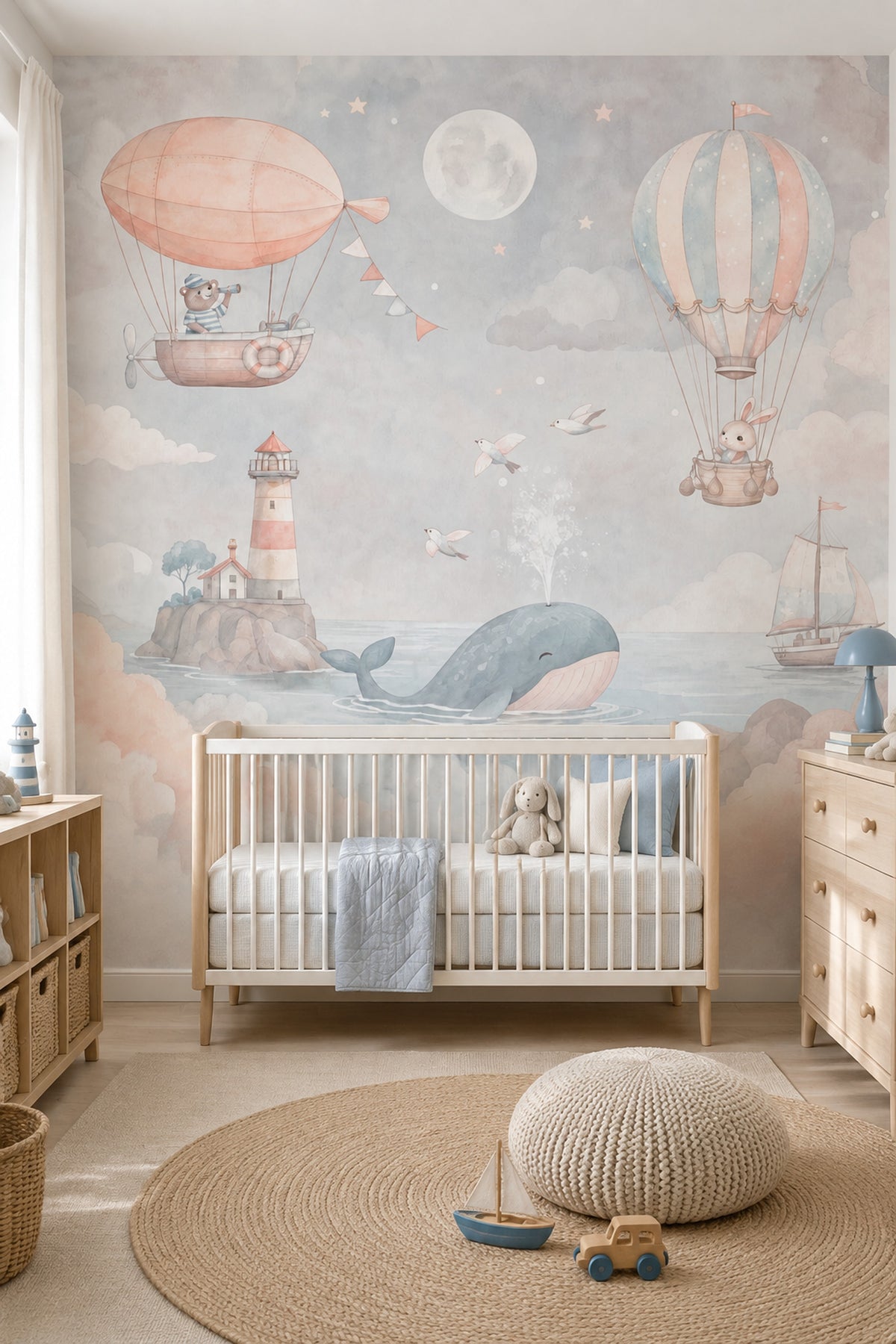 Hot Air Balloon Wallpaper Watercolor Nursery Sky Wall Mural