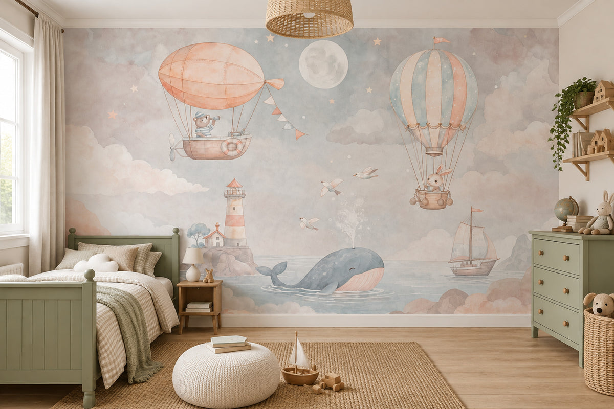 Hot Air Balloon Wallpaper Watercolor Nursery Sky Wall Mural