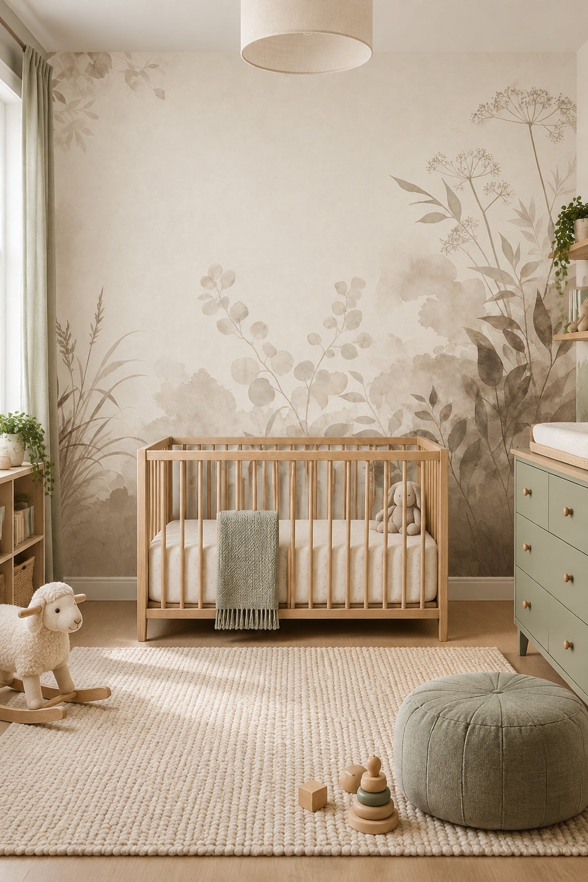 Watercolor Wildflowers Wallpaper Ivory Beige Leaves Wall Mural