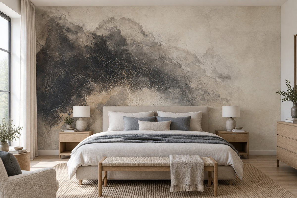 Abstract Plaster Texture Wallpaper Charcoal Beige Wall Mural