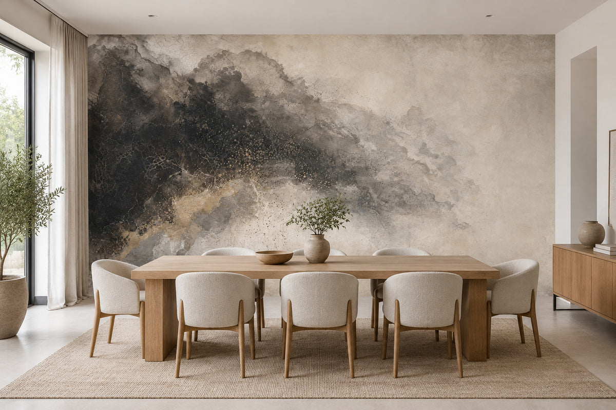 Abstract Plaster Texture Wallpaper Charcoal Beige Wall Mural