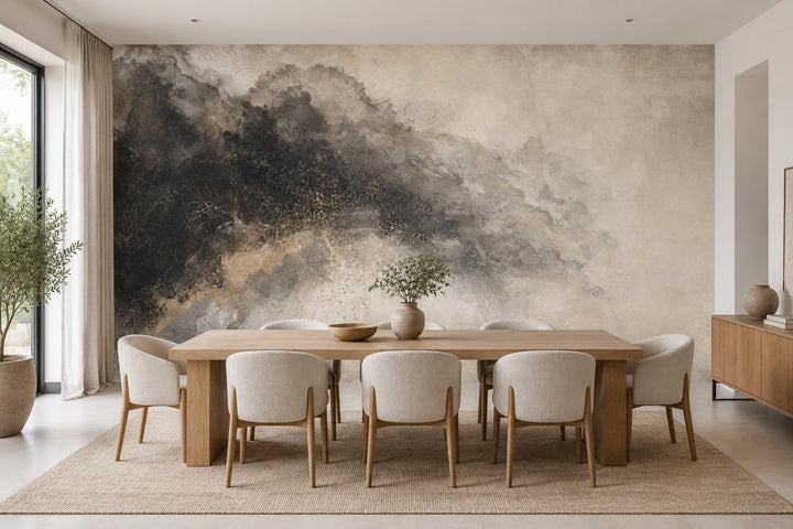 Abstract Plaster Texture Wallpaper Charcoal Beige Wall Mural
