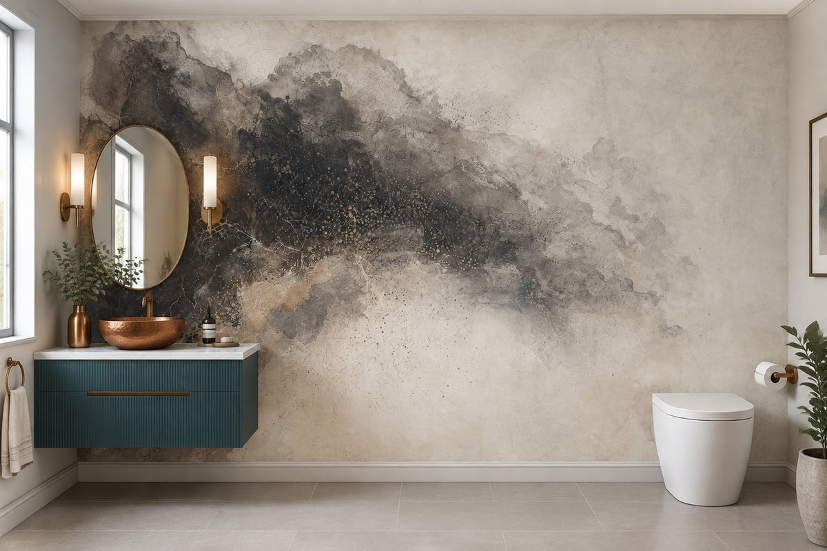 Abstract Plaster Texture Wallpaper Charcoal Beige Wall Mural
