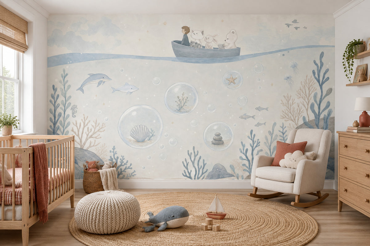 Underwater Boat Nursery Wallpaper Watercolor Coastal Wall Mural