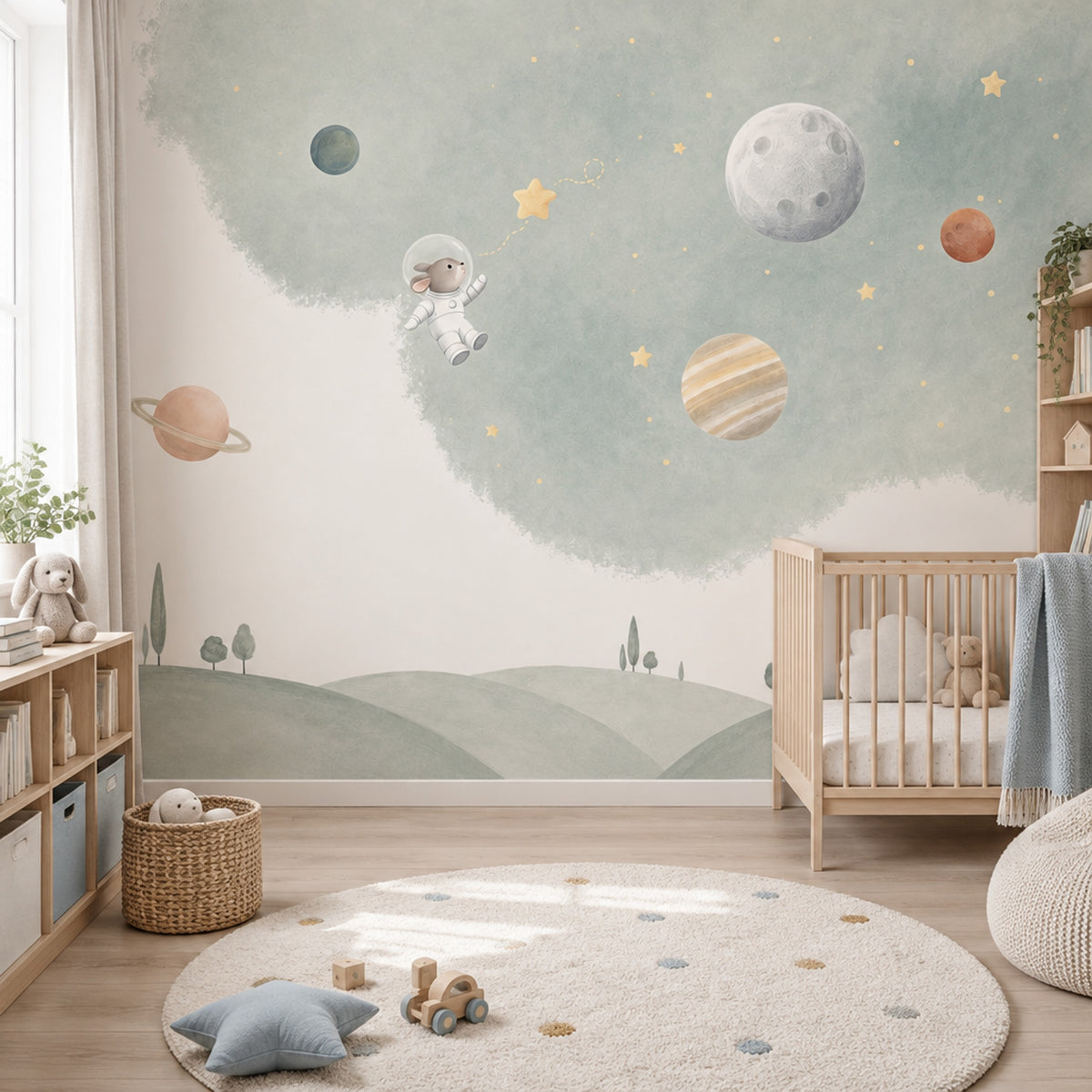 Astronaut Bunny Wallpaper Watercolor Space Wall Mural