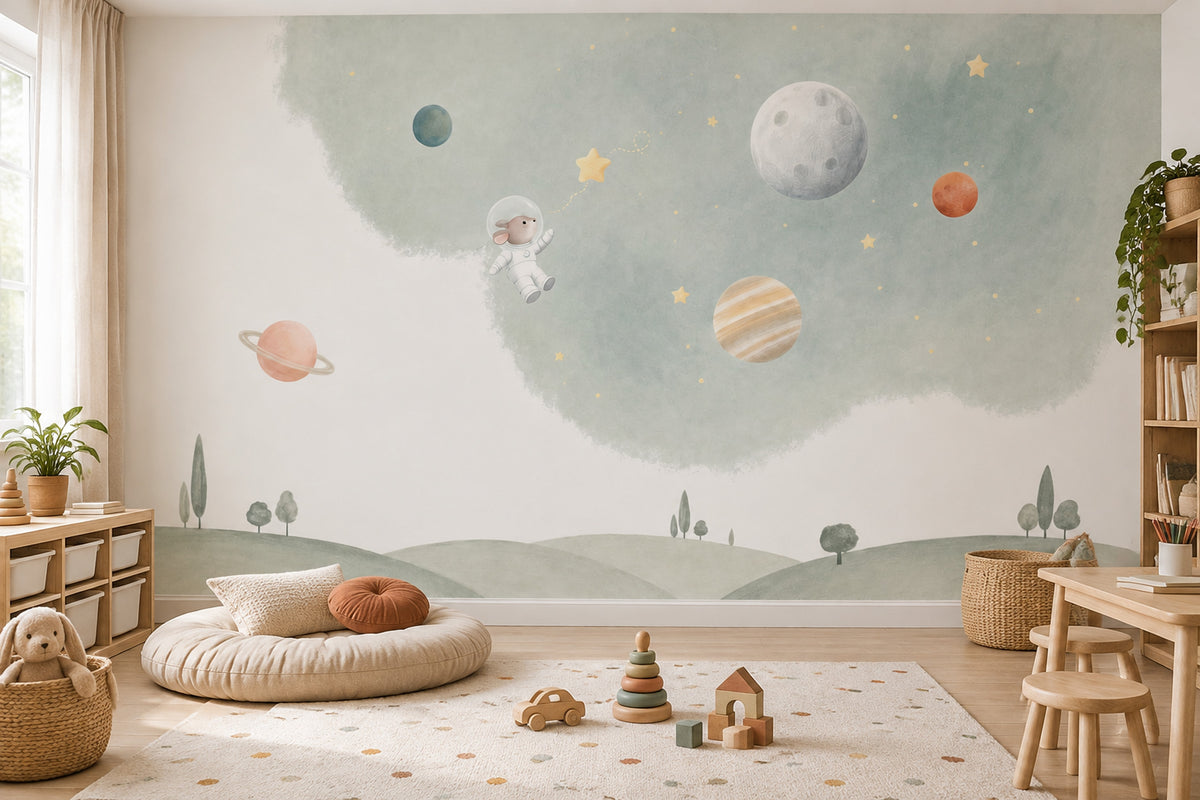 Astronaut Bunny Wallpaper Watercolor Space Wall Mural