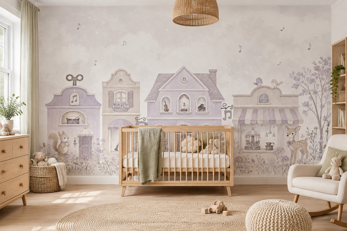 Fairy Tale Music Town Wallpaper Cloudy Sky Wall Mural
