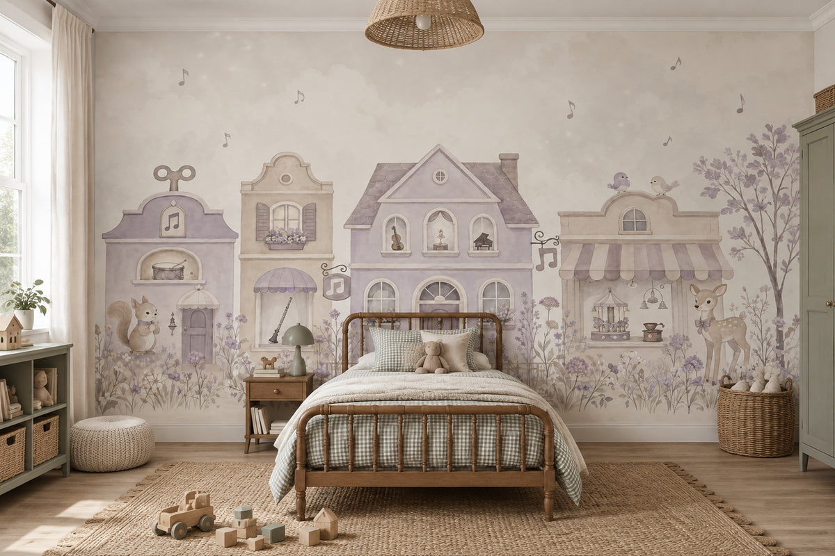 Fairy Tale Music Town Wallpaper Cloudy Sky Wall Mural