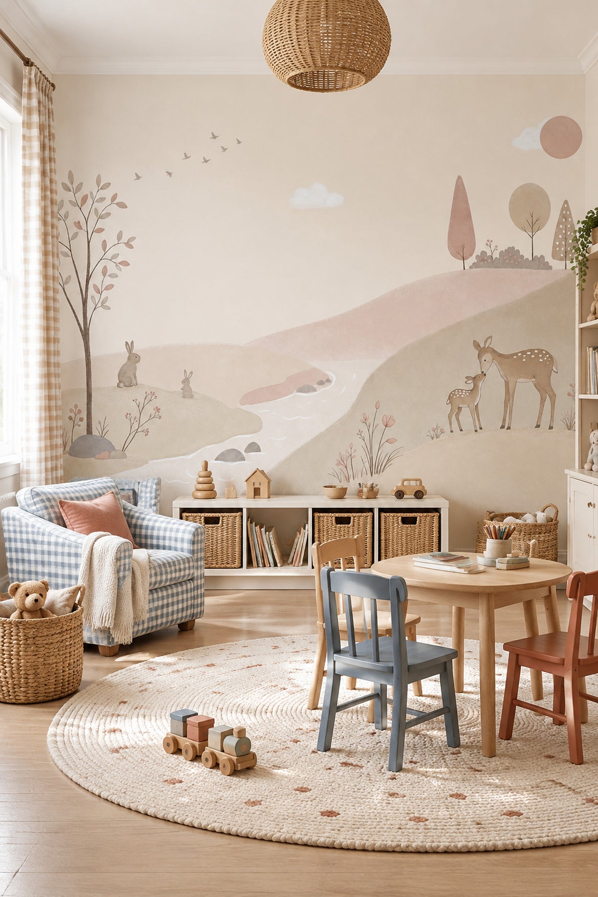 Pastel Woodland Deer Wallpaper Watercolor Nursery Wall Mural