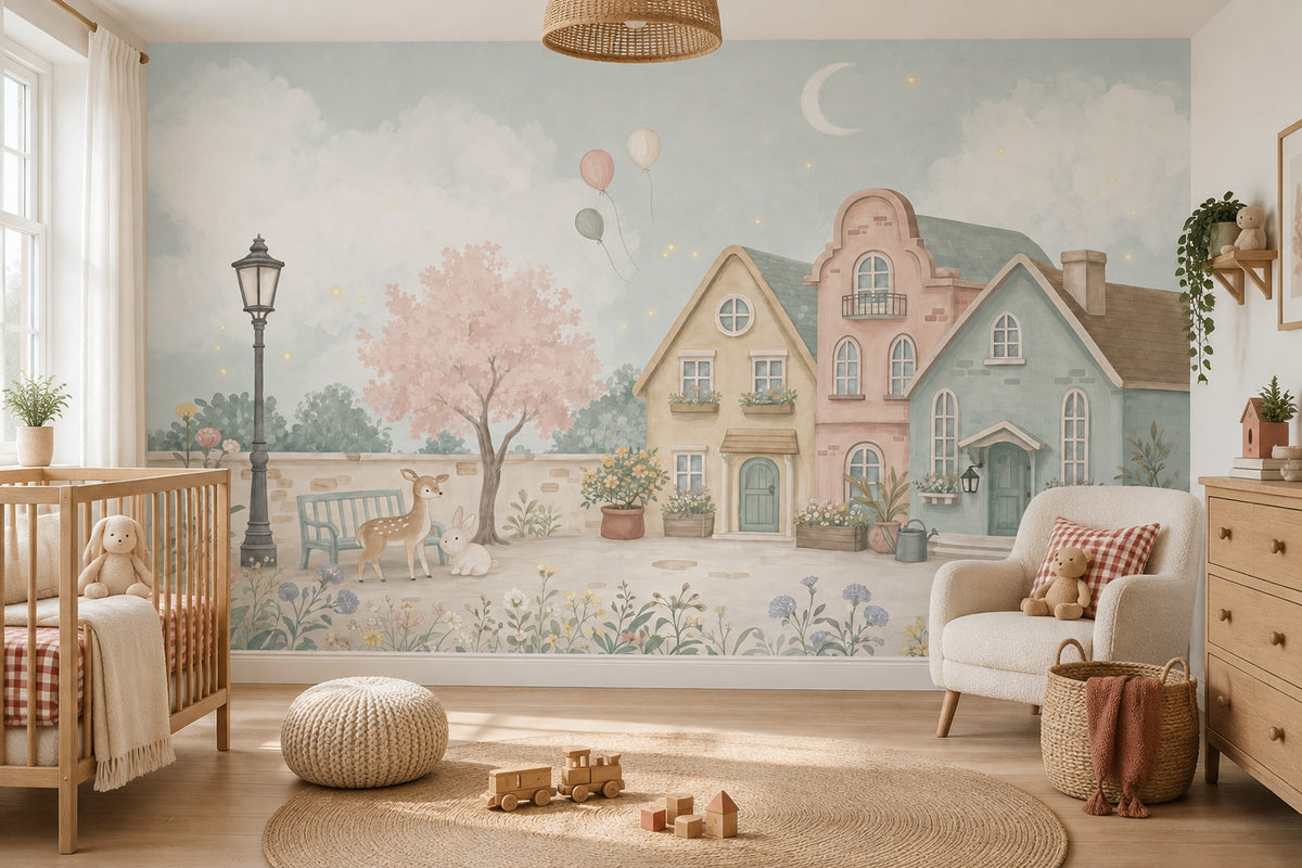 Fairy Garden Village Wallpaper Watercolor Kids Wall Mural