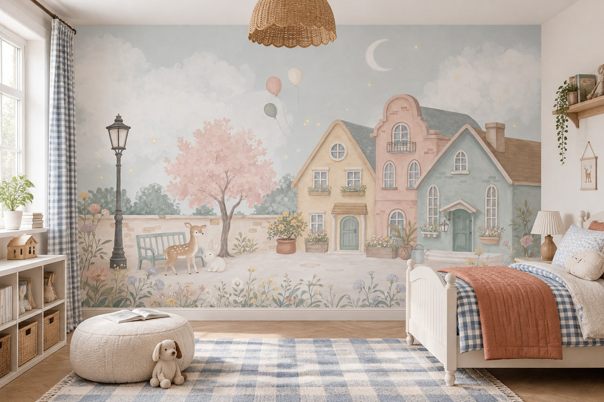 Fairy Garden Village Wallpaper Watercolor Kids Wall Mural