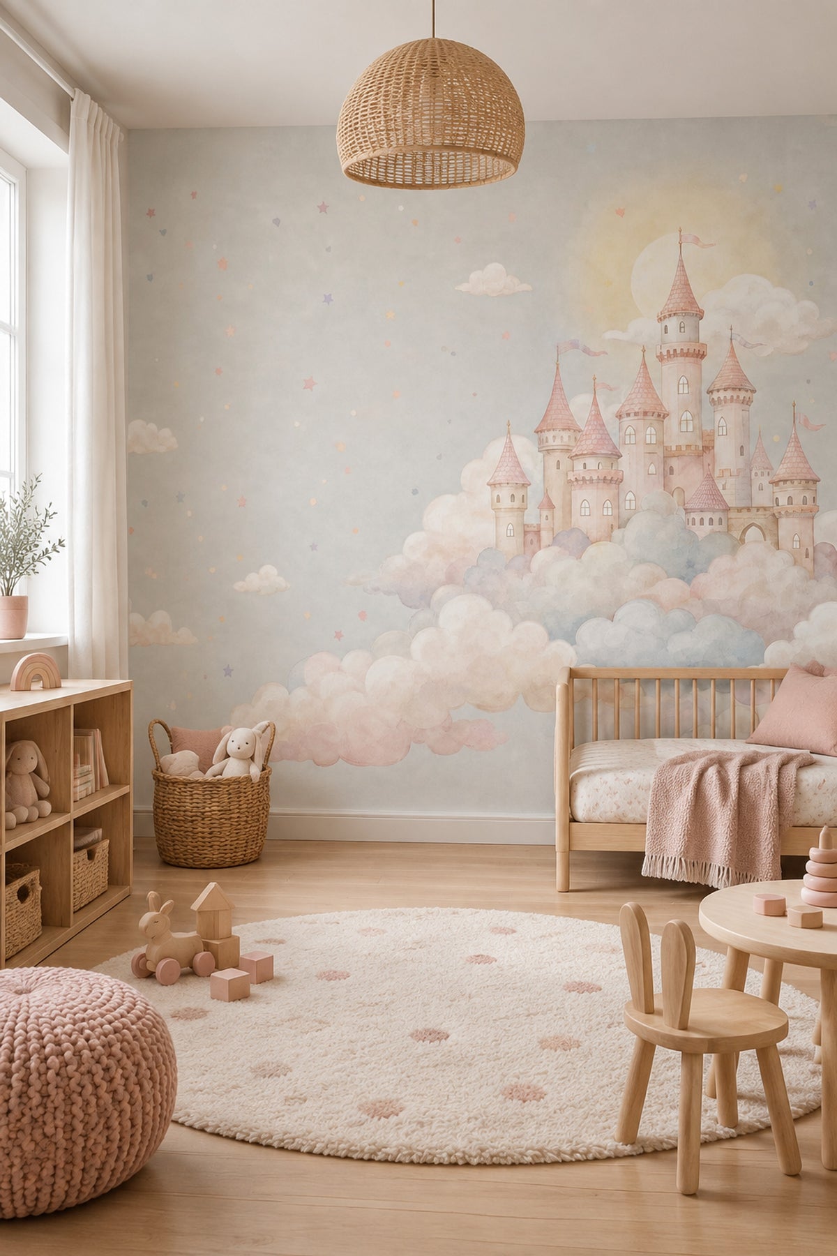 Fairy Tale Castle Wallpaper Watercolor Pastel Wall Mural