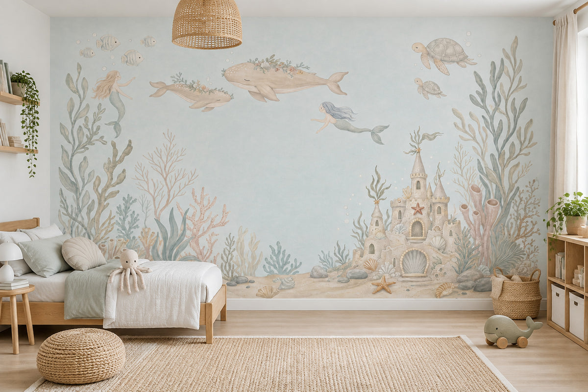 Underwater Mermaid Wallpaper Pastel Watercolor Wall Mural