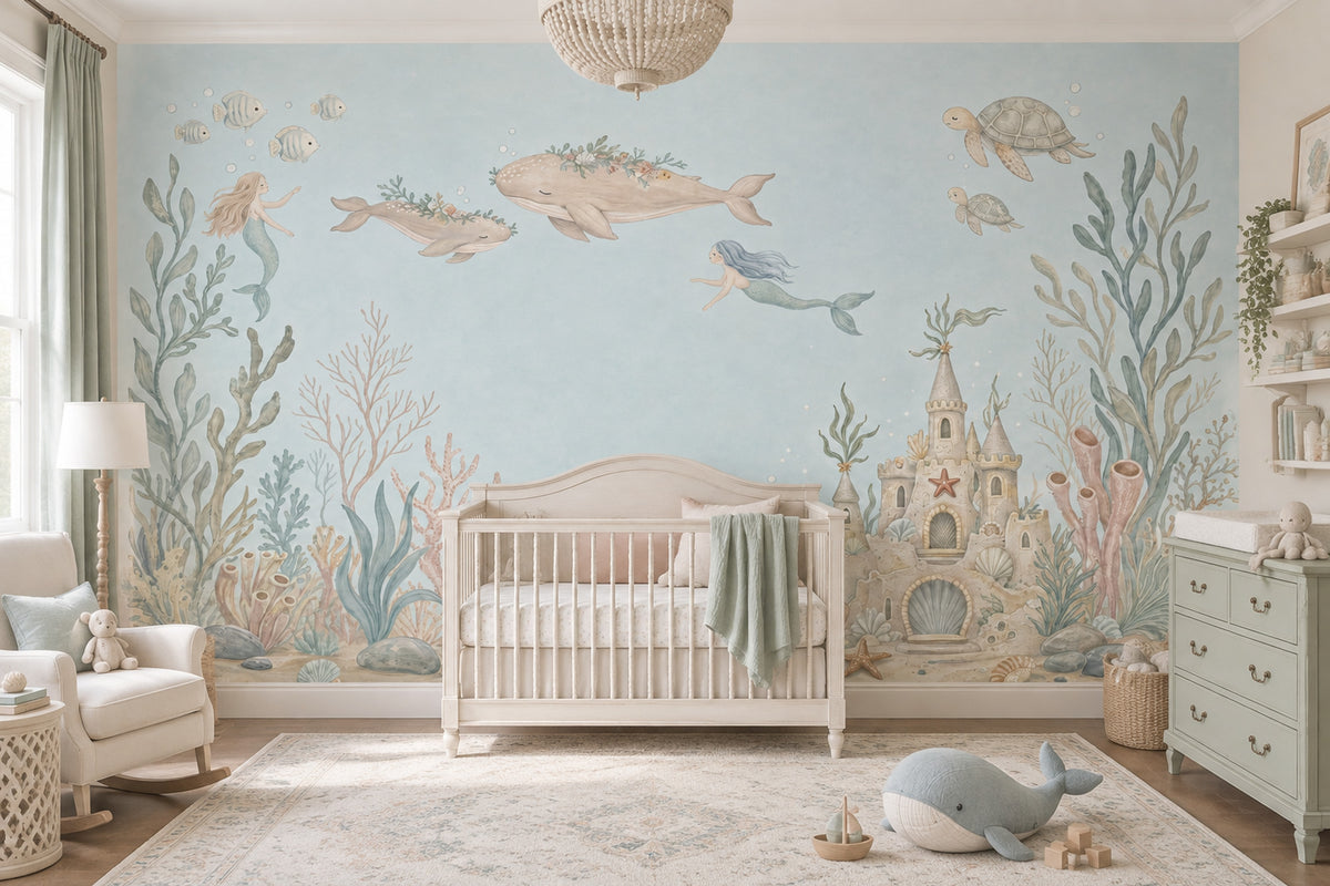 Underwater Mermaid Wallpaper Pastel Watercolor Wall Mural