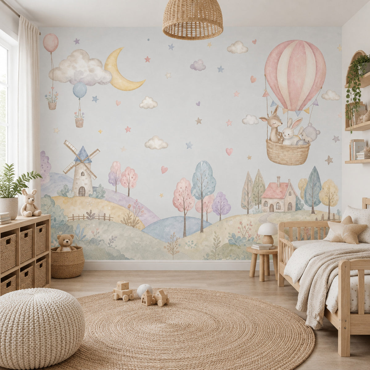 Hot Air Balloon Wallpaper Watercolor Nursery Wall Mural