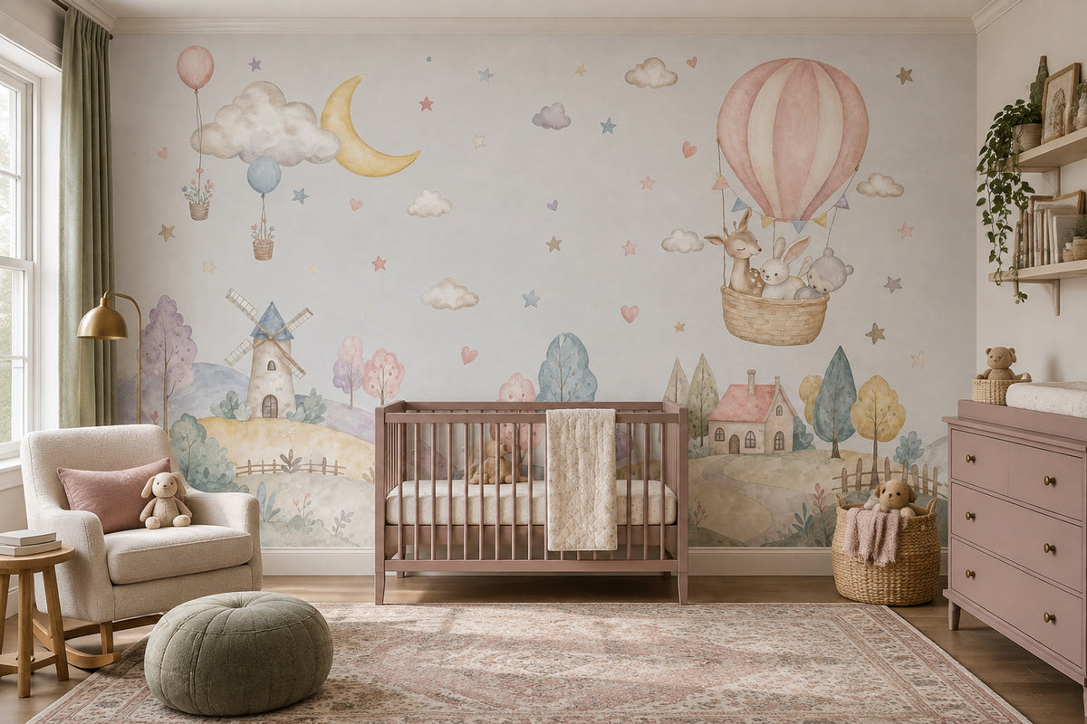 Hot Air Balloon Wallpaper Watercolor Nursery Wall Mural