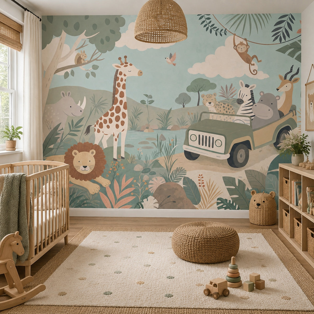 Pastel Safari Animals Wallpaper Jungle Nursery Wall Mural