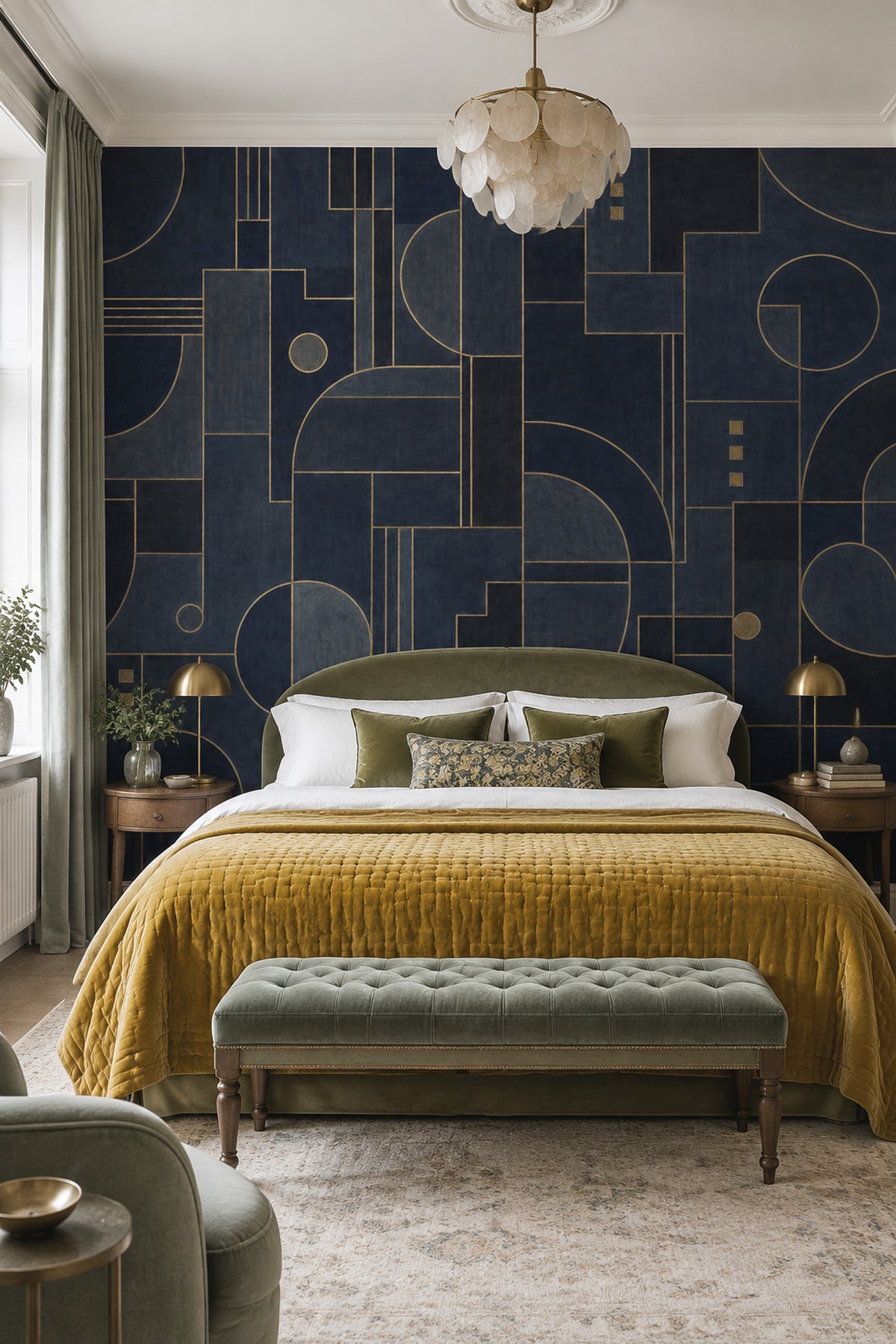 Gold Line Geometry Wallpaper Art Deco Wall Mural