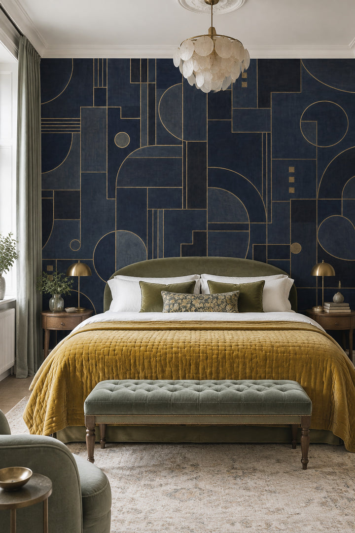 Gold Line Geometry Wallpaper Art Deco Wall Mural