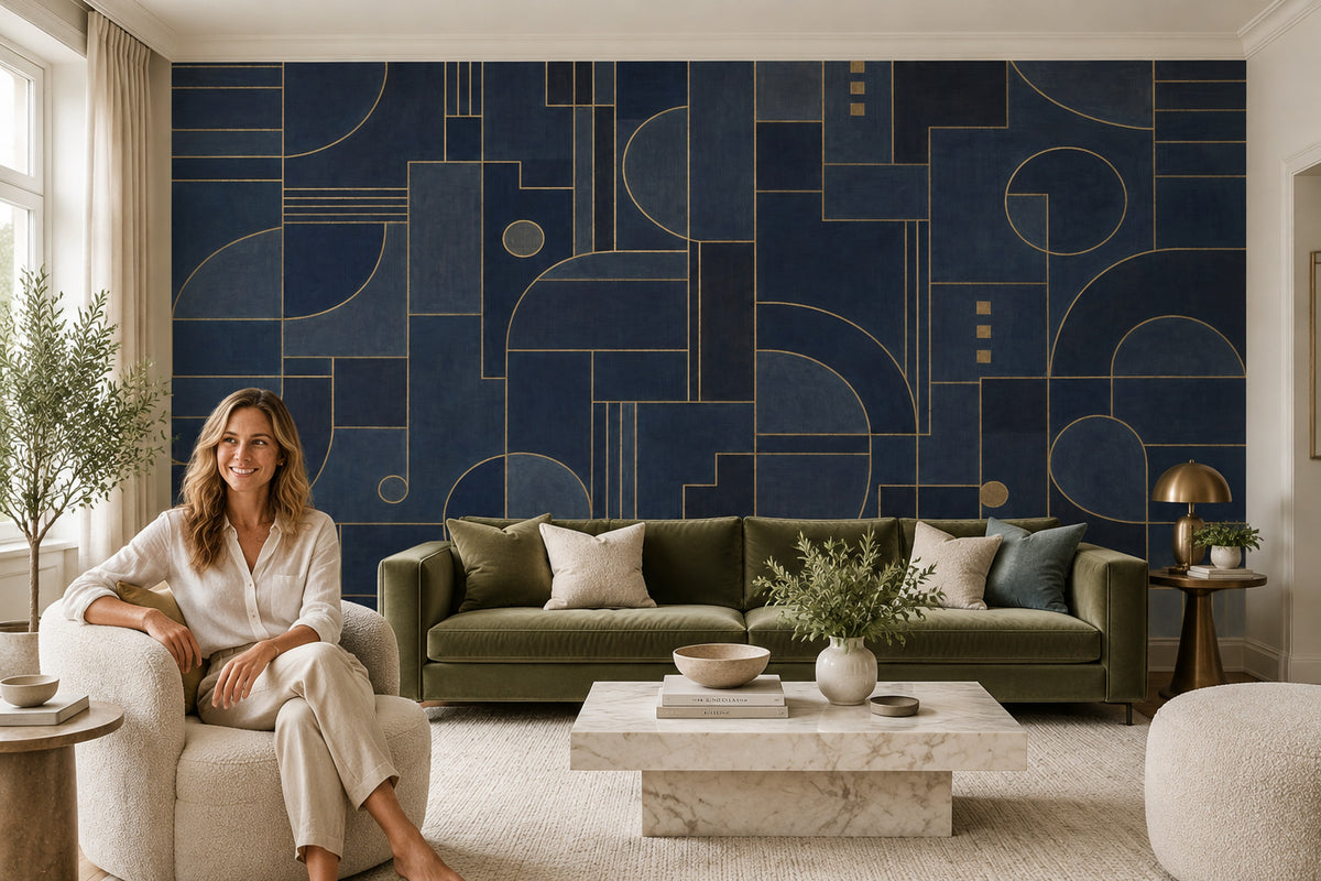 Gold Line Geometry Wallpaper Art Deco Wall Mural