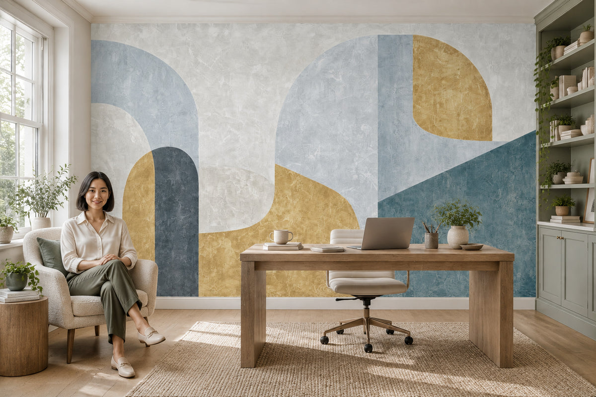 Abstract Geometric Arches Wallpaper Concrete Texture Wall Mural