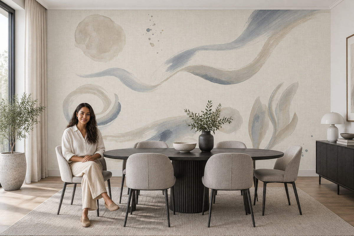 Abstract Brushstroke Spiral Wallpaper Minimalist Ink Wash Wall Mural