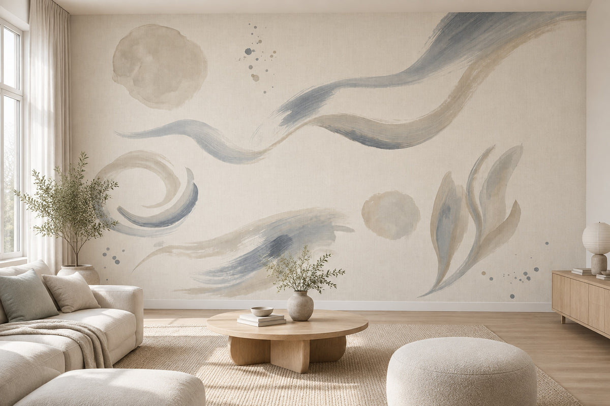 Abstract Brushstroke Spiral Wallpaper Minimalist Ink Wash Wall Mural
