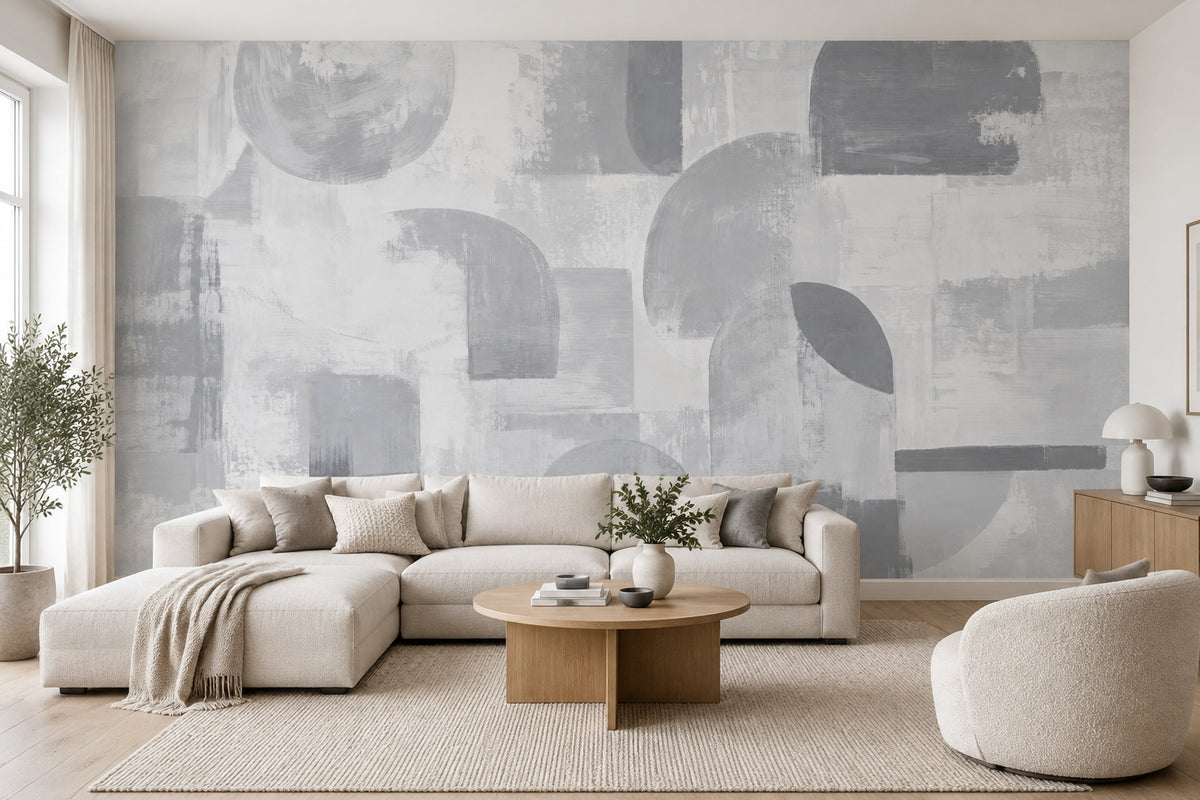 Gray Abstract Shapes Wallpaper Textured Brushstroke Wall Mural