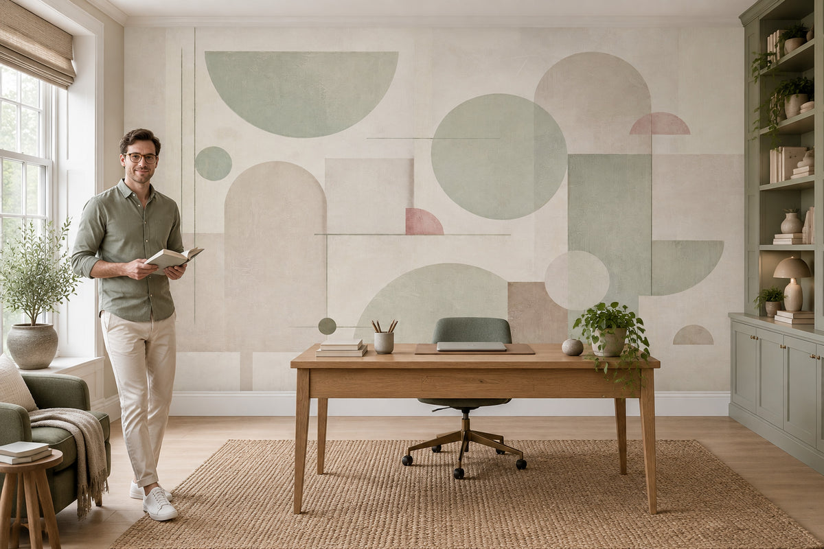 Textured Semicircle Geometric Wallpaper Sage Green Wall Mural