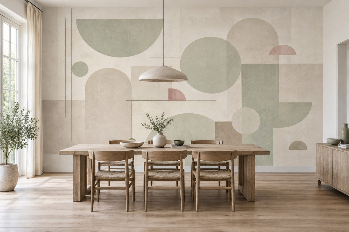 Textured Semicircle Geometric Wallpaper Sage Green Wall Mural