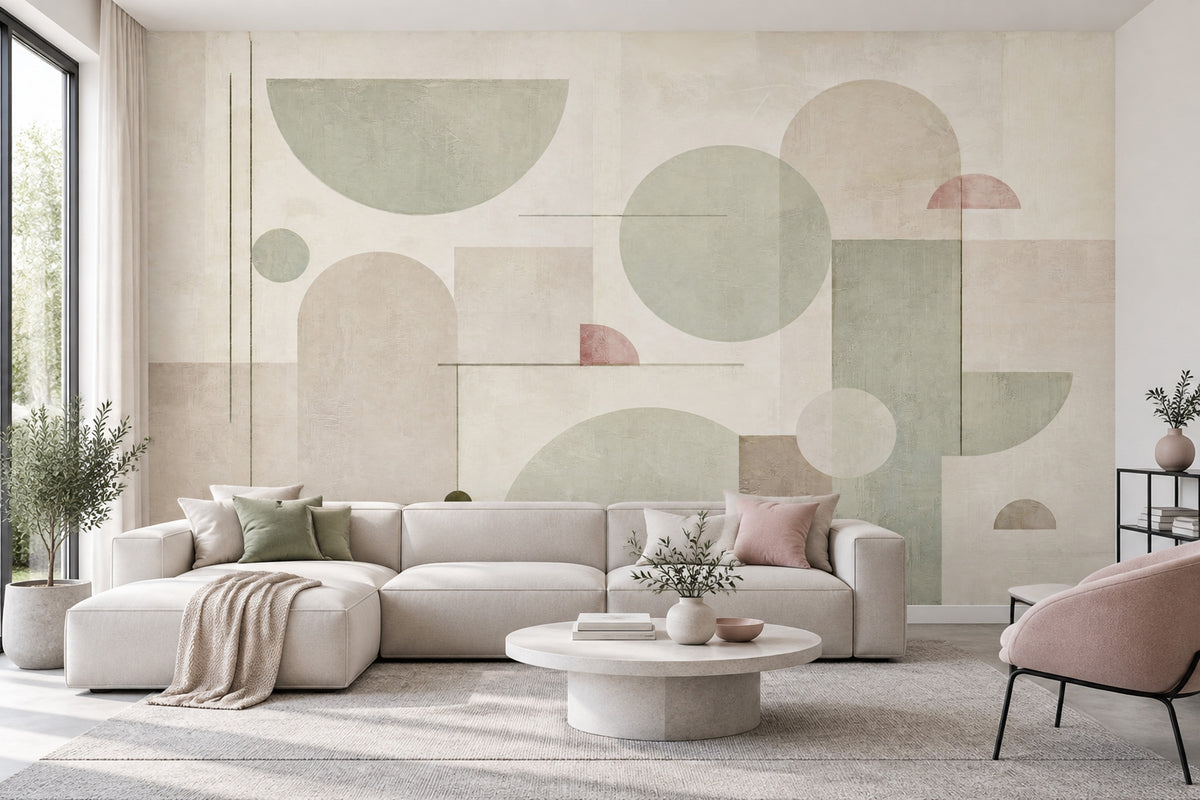 Textured Semicircle Geometric Wallpaper Sage Green Wall Mural