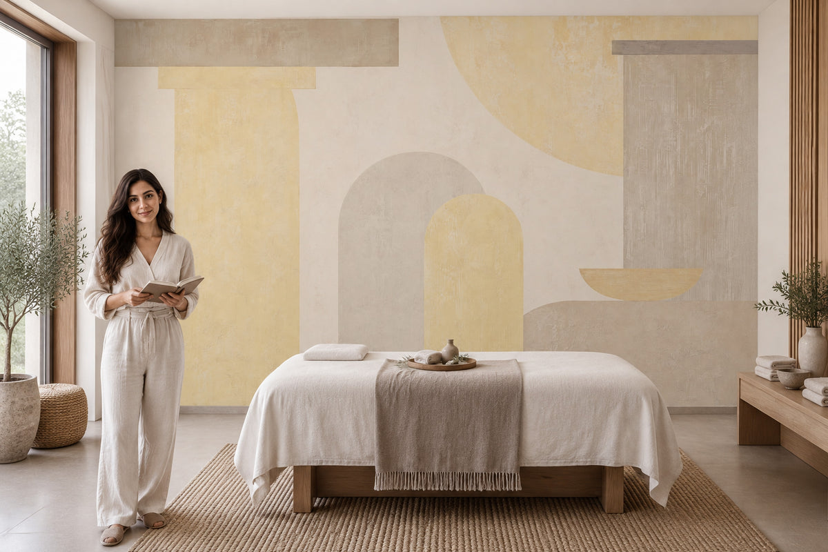 Neutral Geometric Arches Wallpaper Textured Architectural Wall Mural