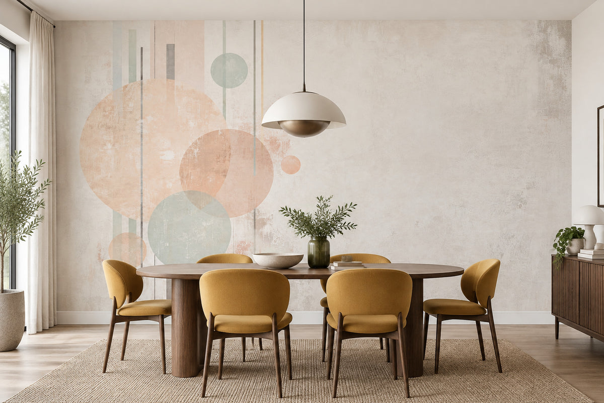 Pastel Geometric Circles Wallpaper Mid Century Modern Wall Mural