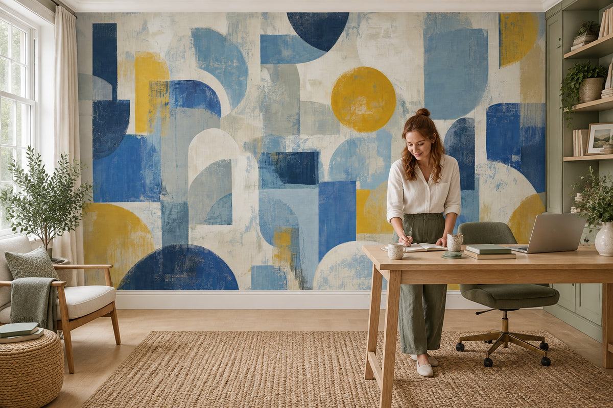 Abstract Geometric Shapes Wallpaper Mid Century Modern Wall Mural