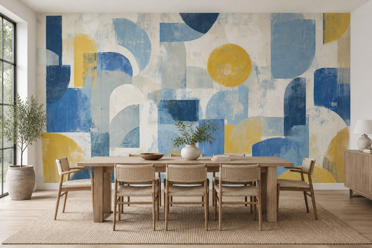 Abstract Geometric Shapes Wallpaper Mid Century Modern Wall Mural