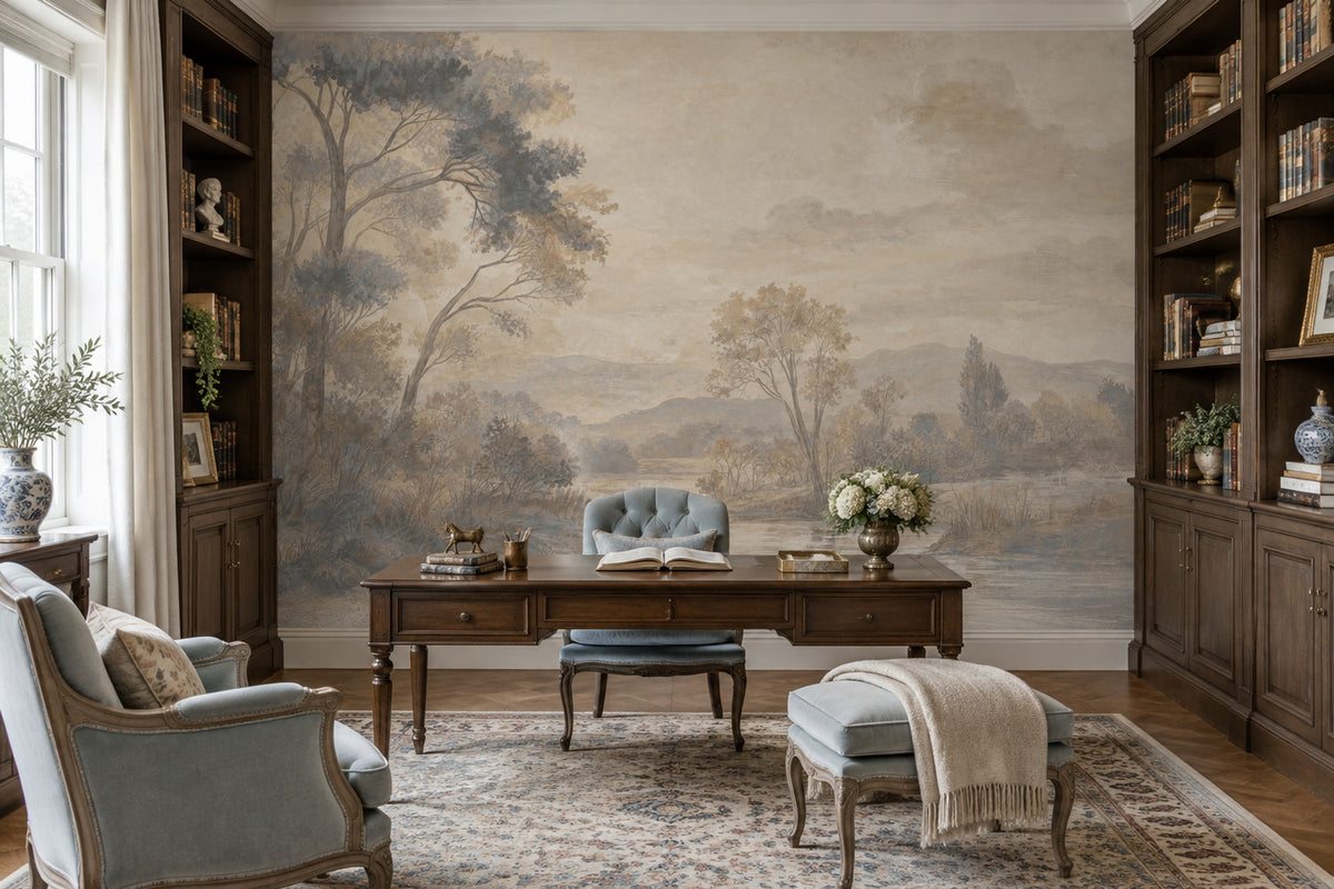 Pastoral Trees Wallpaper Vintage Landscape Wall Mural