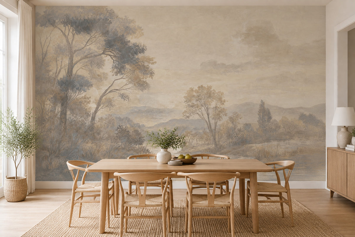 Pastoral Trees Wallpaper Vintage Landscape Wall Mural