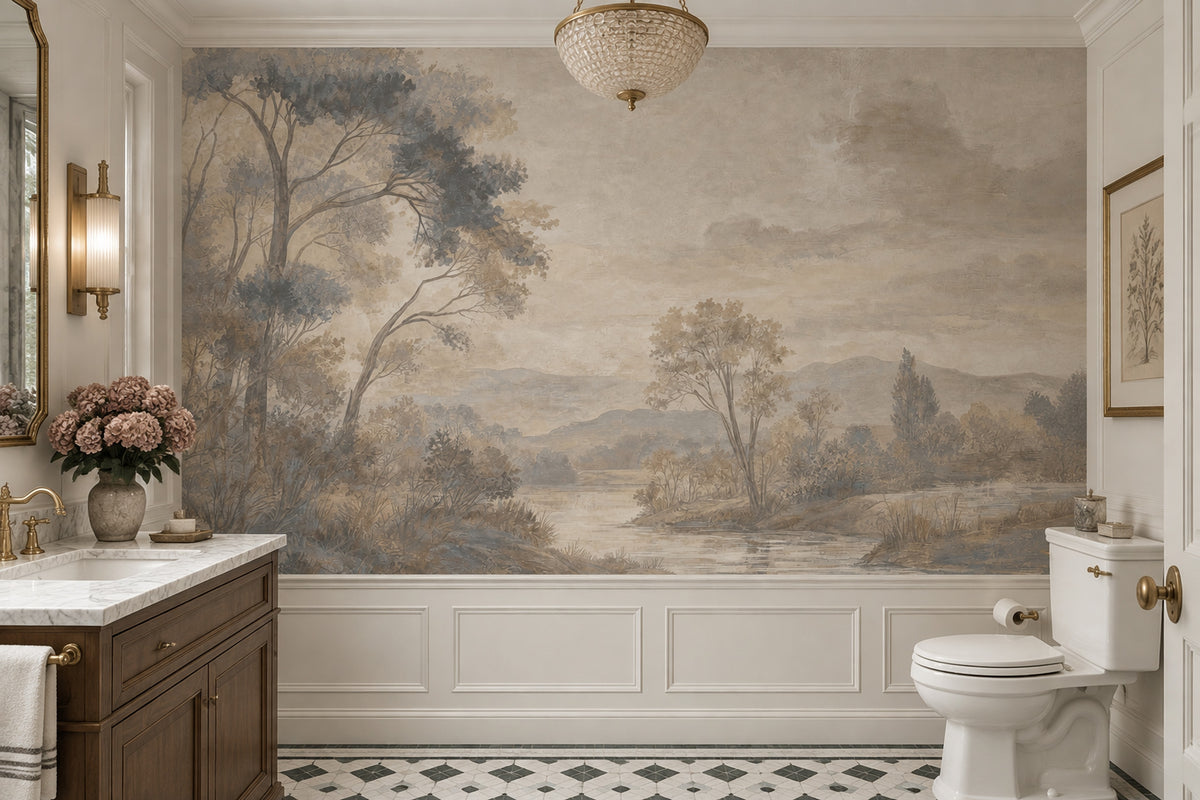Pastoral Trees Wallpaper Vintage Landscape Wall Mural