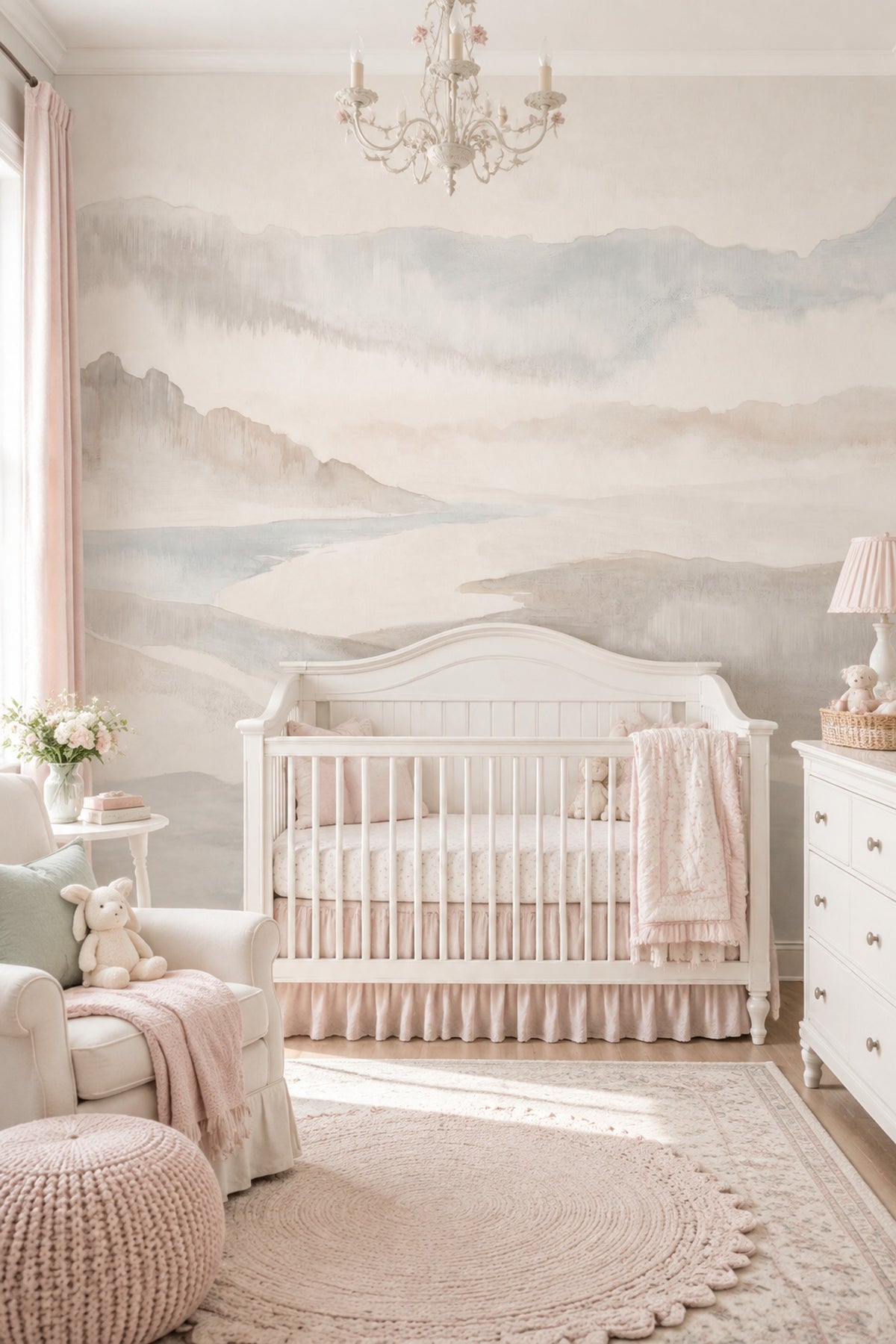 Misty Mountains Wallpaper Neutral Watercolor Wall Mural