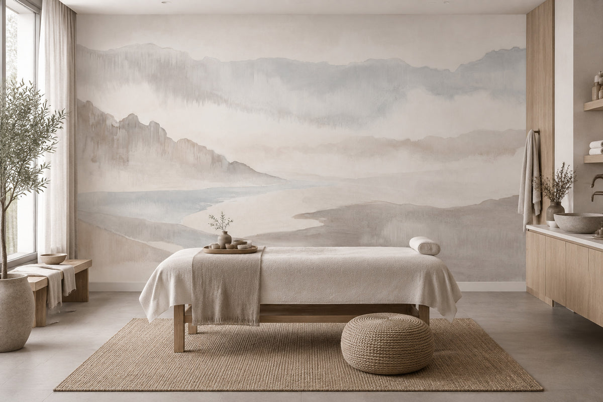 Misty Mountains Wallpaper Neutral Watercolor Wall Mural