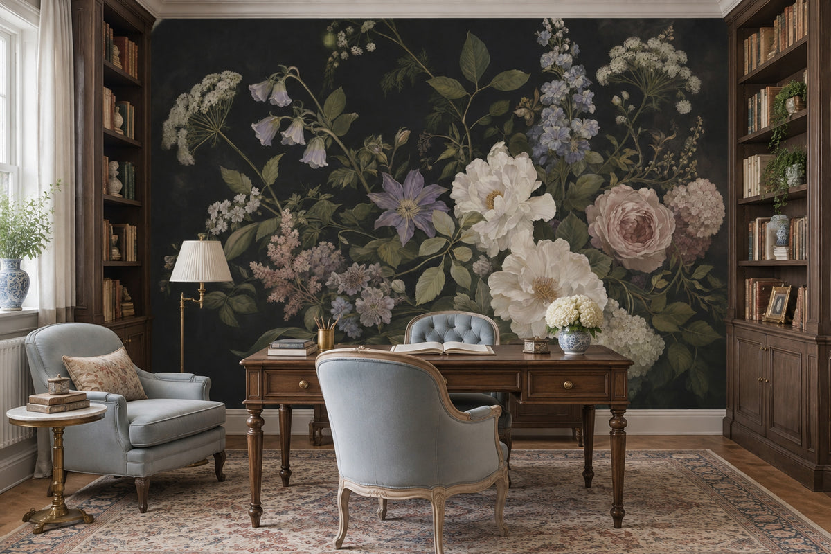 Dark Floral Roses Wallpaper Vintage Botanical Wall Mural