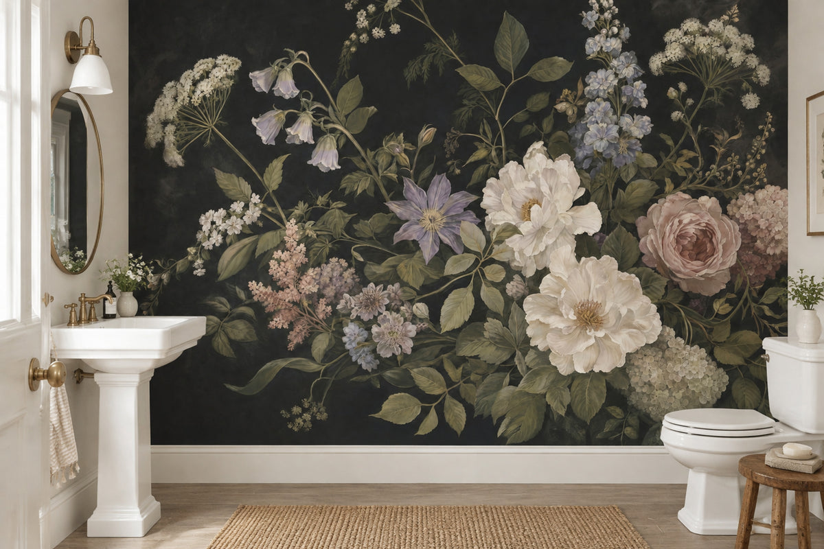 Dark Floral Roses Wallpaper Vintage Botanical Wall Mural