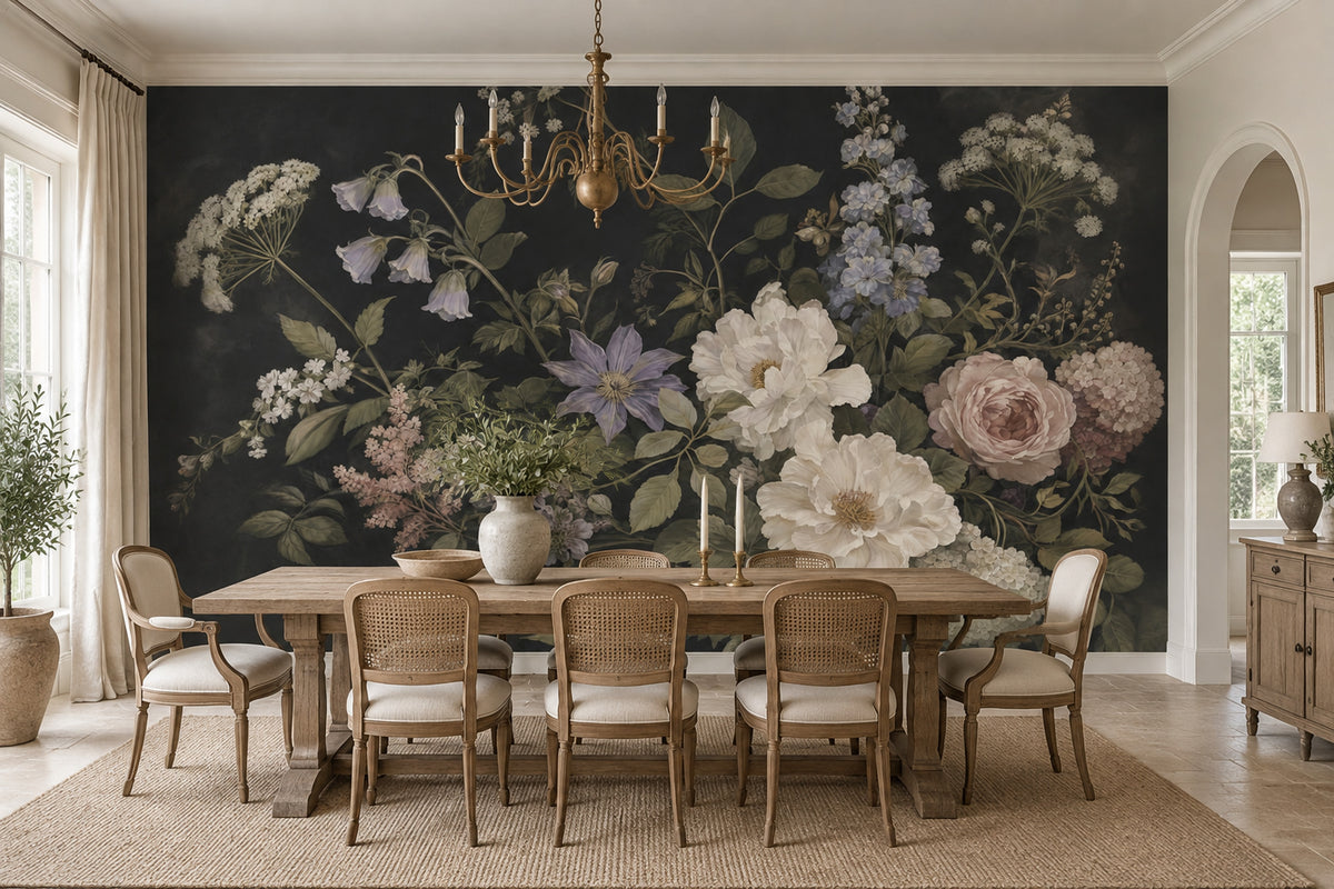 Dark Floral Roses Wallpaper Vintage Botanical Wall Mural