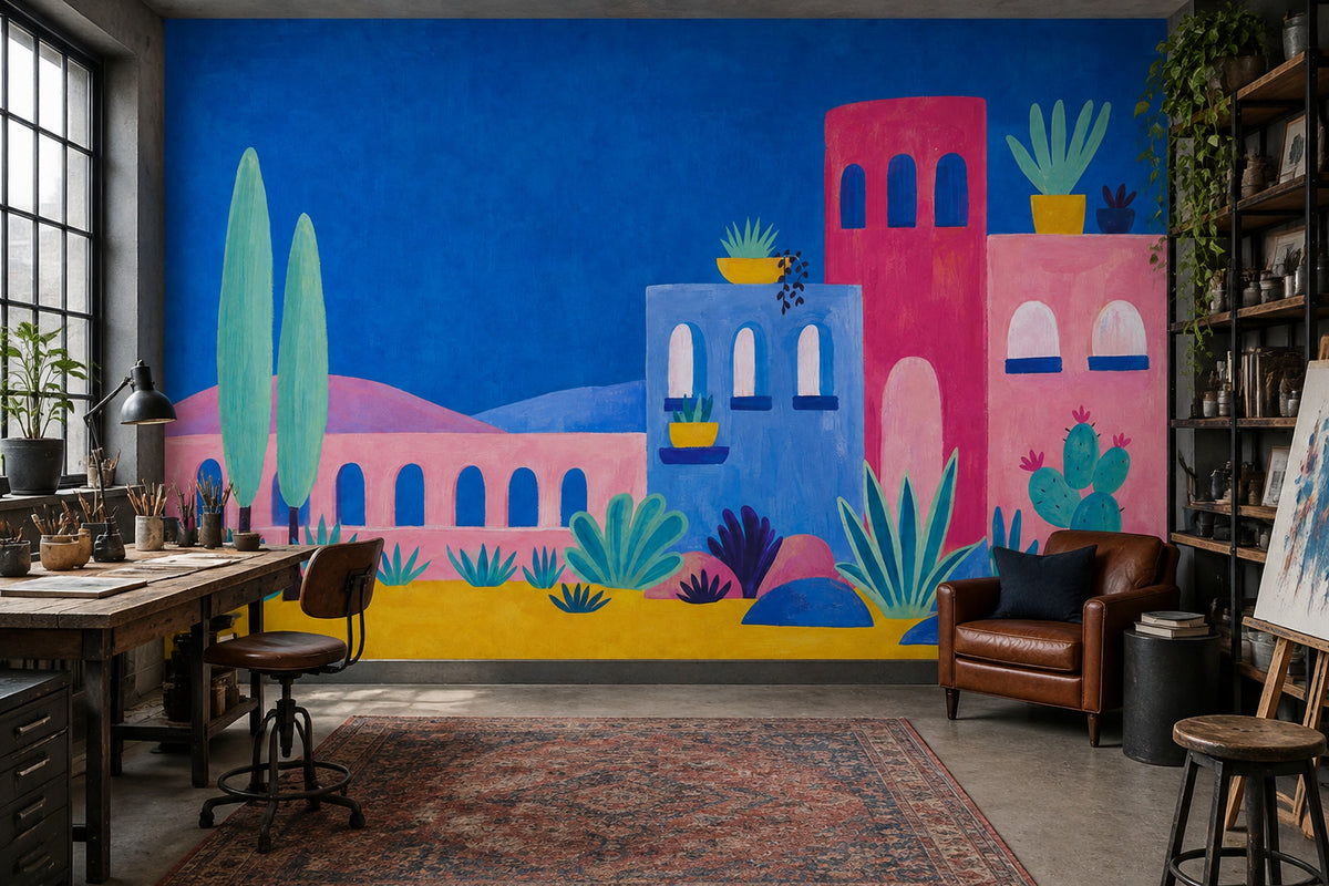 Mediterranean Village Wallpaper Colorful Architecture Wall Mural