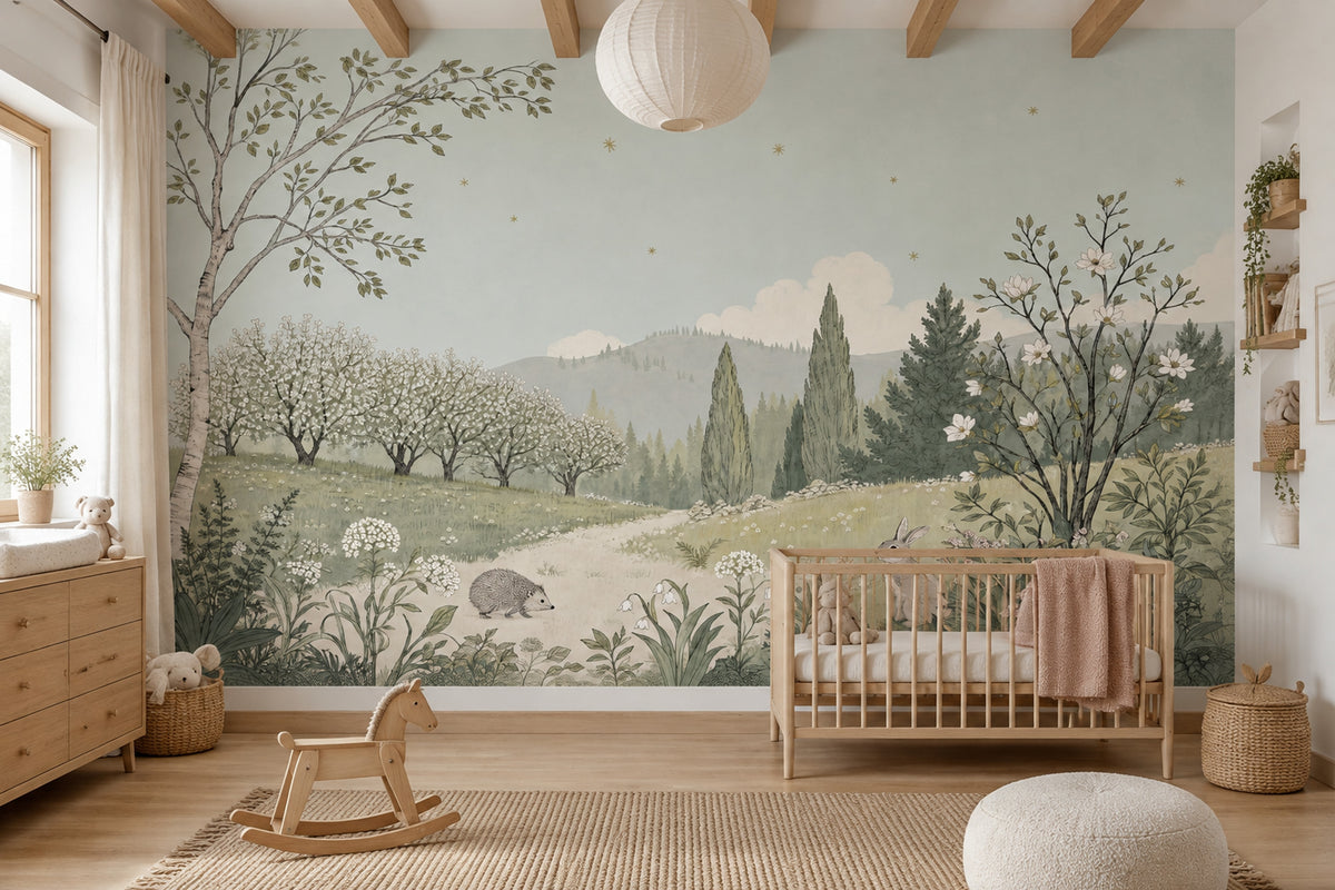 Storybook Forest Hills Wallpaper Pastel Landscape Wall Mural