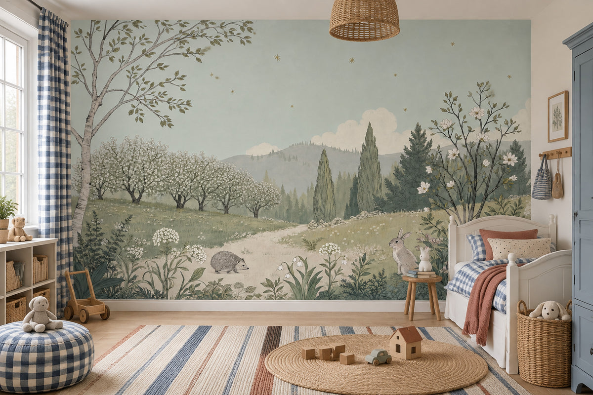 Storybook Forest Hills Wallpaper Pastel Landscape Wall Mural